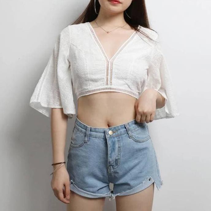 Baju Crop Top Wanita Murah Blouse Baju Summer Pantai Bralette Seksi - Putih