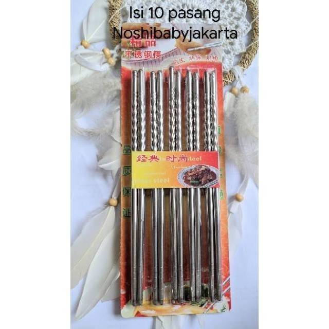 10 PASANG Sumpit stainless - polos / chopsticks