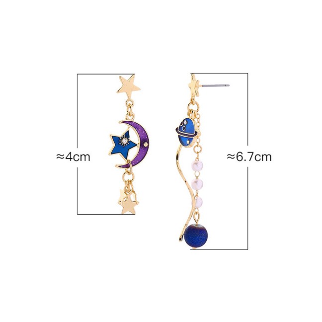 LRC Anting Tusuk Fashion Gold Drop Glazed Asymmetric Pearl Star Earrings D09066