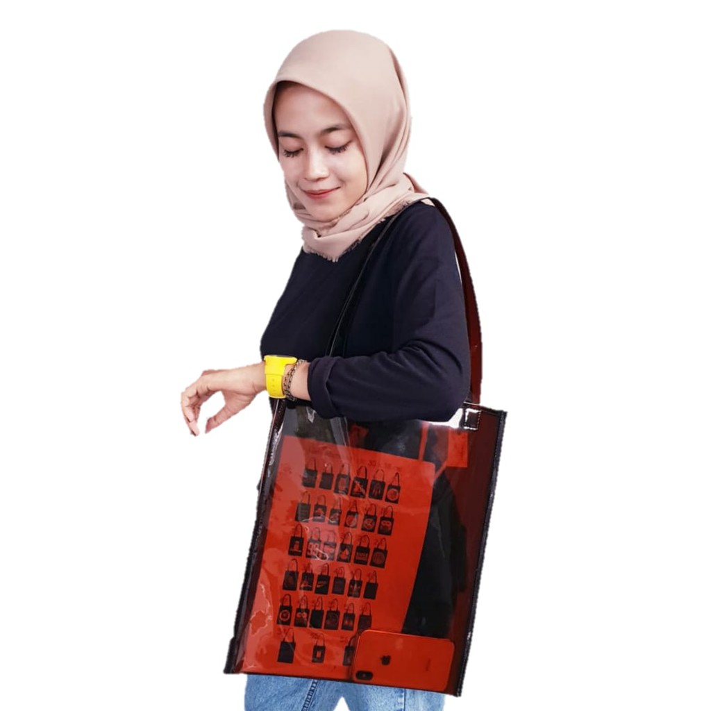 Totebag Mika Transparan Coklat I Totebag Mika Korean