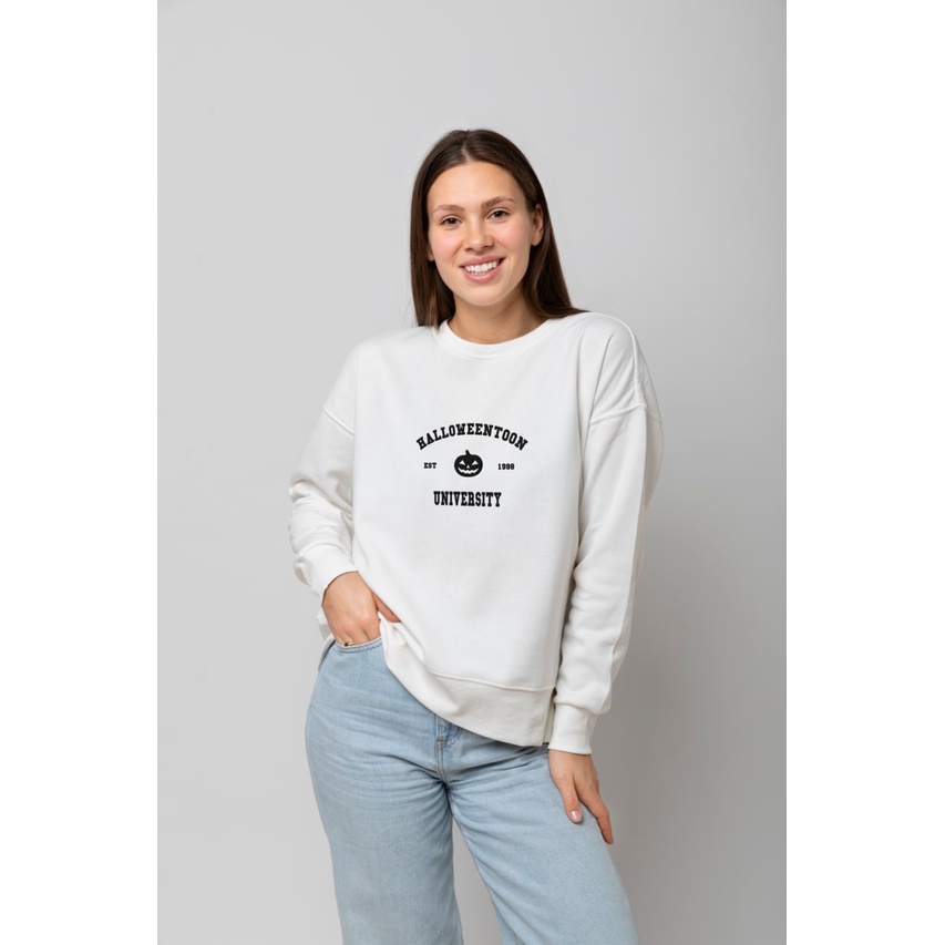 SWEATER CREWNECK HALLOWEENTOON MOTIF BORDIR SWEATER TEBAL SIZE M - XXL -  CREWNECK UNISEX TEBAL PREMIUM