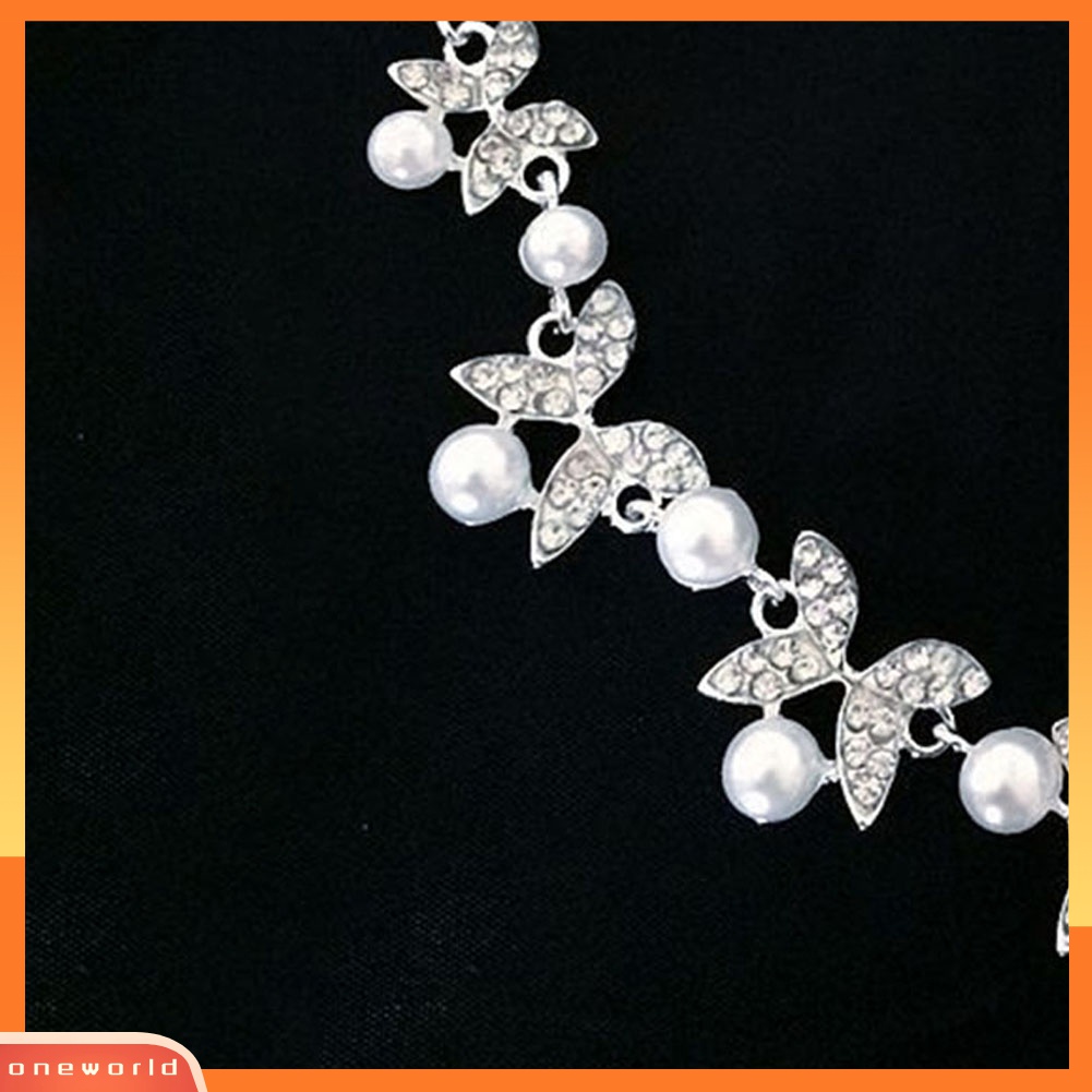 Set Perhiasan Kalung Rantai Dan Anting Stud Aksen Mutiara Berlian Imitasi Untuk Pengantin Wanita