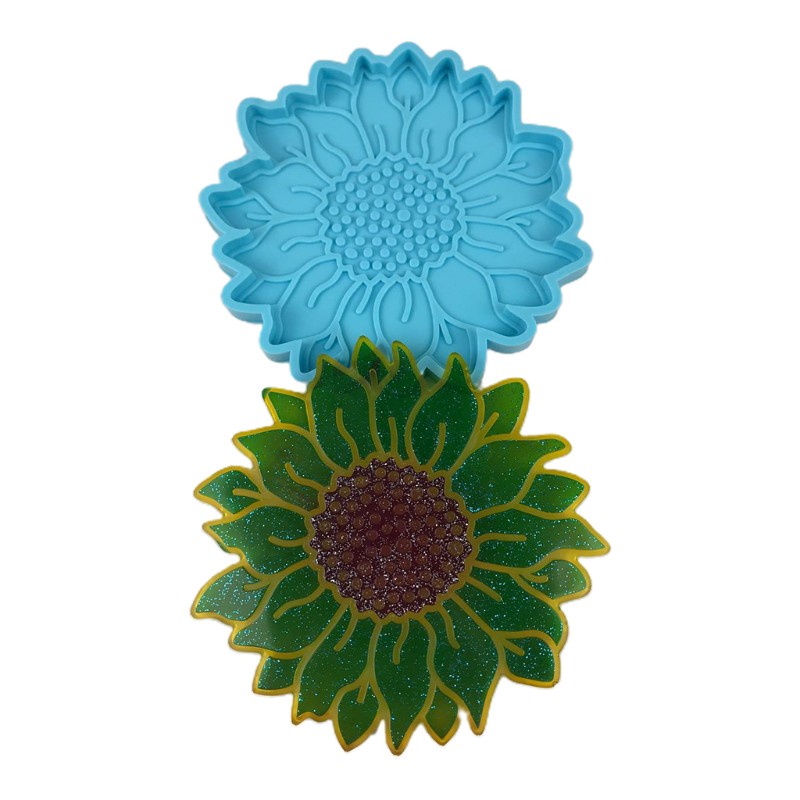 Glitter Handcraft Decoration Sunflower Coaster Epoxy Resin Mold Cup Mat Silicone Mould