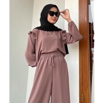 VS - RUBY SET | SETELAN KULOT CREPE | OOTD WANITA MUSLIM TERKINI | SETELAN BLOUSE &amp; CELANA KULOT