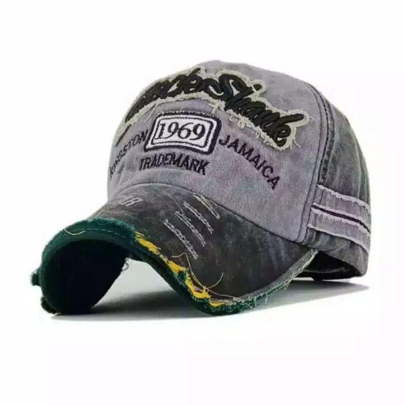 Topi bordir impor casual pria wanita unisex topi rock shark 1969 jamaica