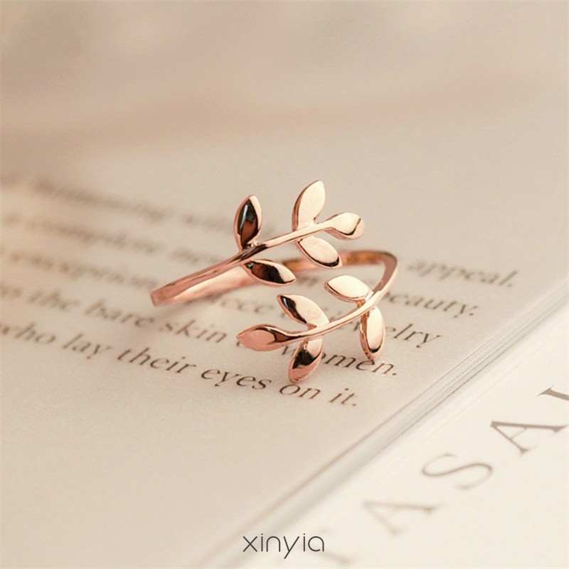 Cincin Charms Olive Tree Branch Leaves Open Ring Wedding Rings Adjustable Jewelry