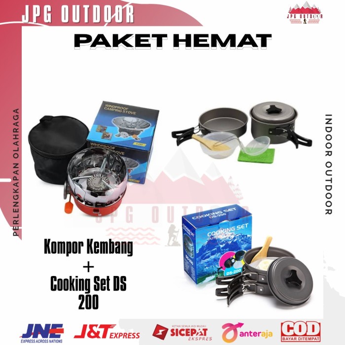 Paket Hemat Cooking Set DS 200 DS200 + Kompor Kembang Windproof Portable Anti Badai