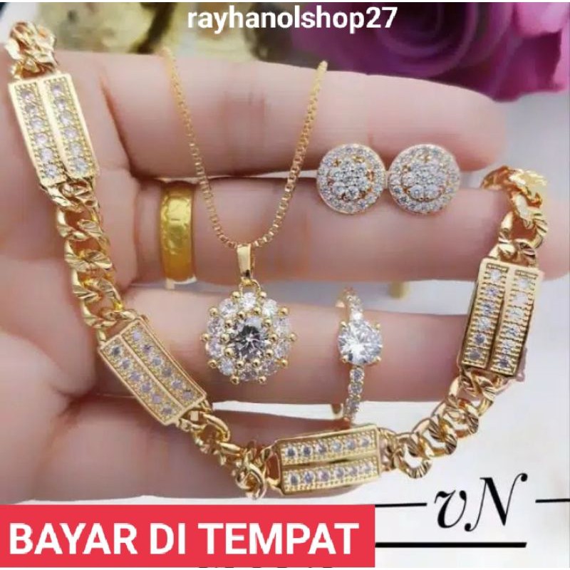 SET PERHIASAN WANITA DEWASA LENGKAP FULL PERMATA FHASION RO-27 LAPIS EMAS 24 K