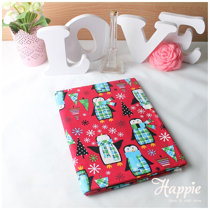[R646] Winter Penguin Fabric, kain katun motif natal, kain DIY, dekorasi natal, hadiah natal