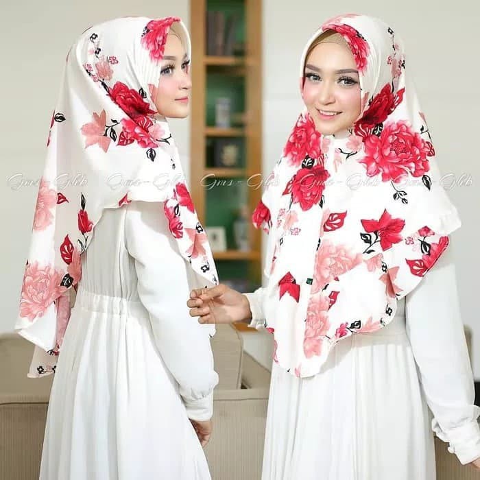 khimar bergo instant pad fiona hijab kerudung instan motif