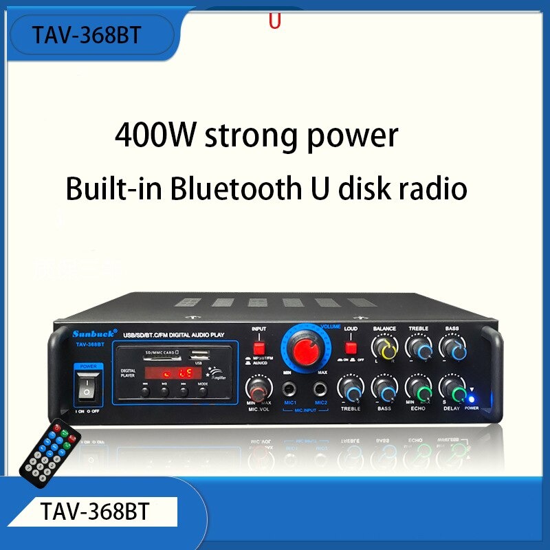 Amplifier Mobil Car Bluetooth 5.0 Stereo 2 Channel 400W - TAV-368T - Black