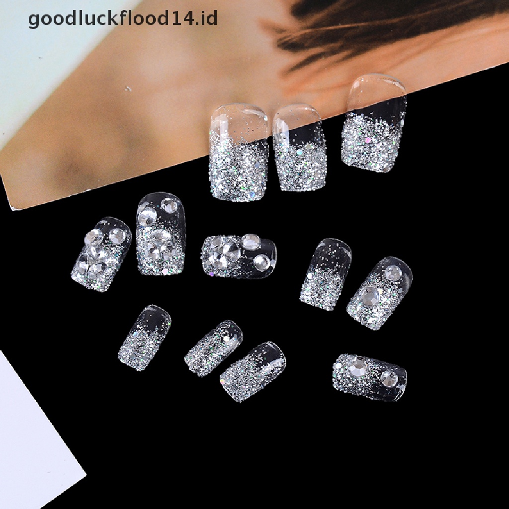 [OOID] New 24Pcs False Nail Sticker Wedding Bridal Fake Nail Tips Sticker Set With Glue ID