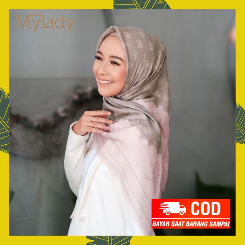Kerudung My lady Ash Grey Border Flex Jilbab Hijab Segi Empat Motif