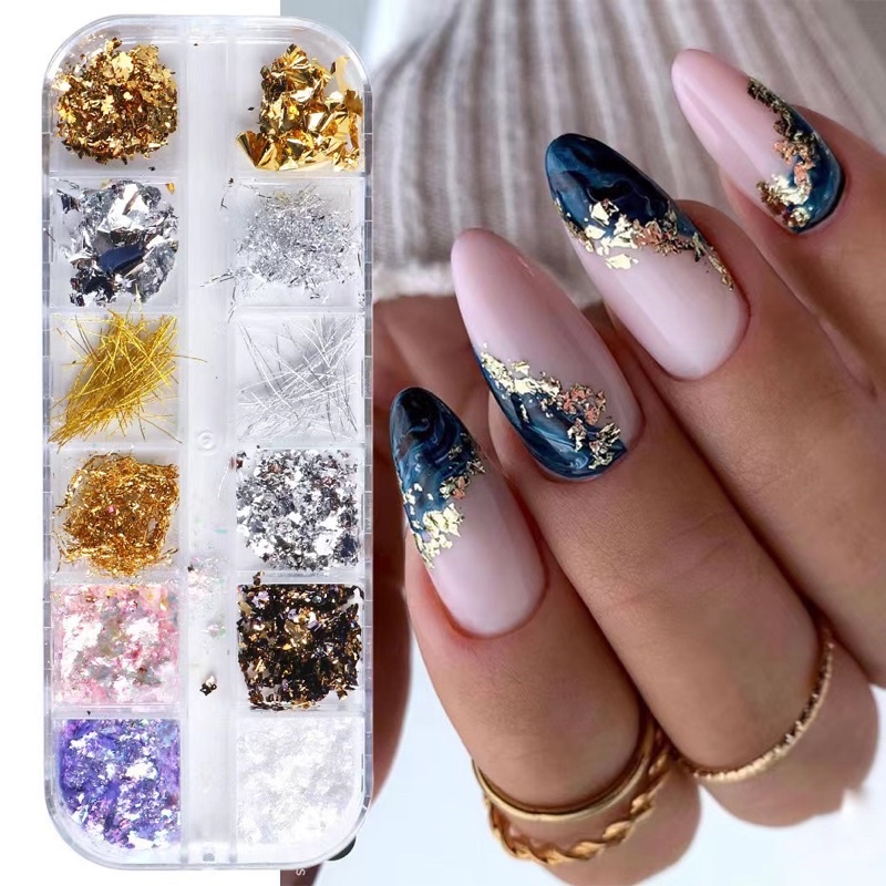 12PCS NAIL STRING GOLD FLAKES MIX COLOR NEW HIASAN NAILART LENGKAP PREMIUM NAILART DECORATION BEST SELLER