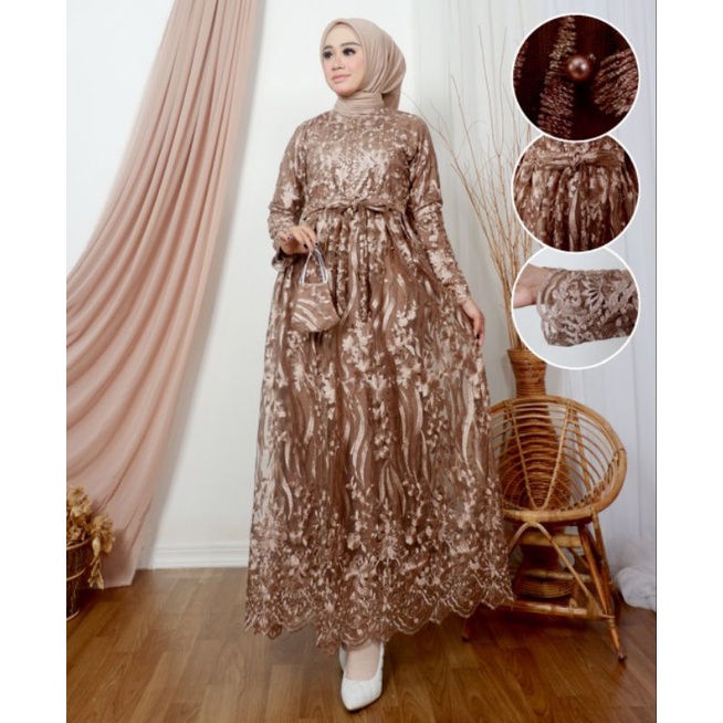 gamis busui brokat Aleta / gamis jumbo / gamis terbaru / gamis payung / gamis modern / gamis wisuda 