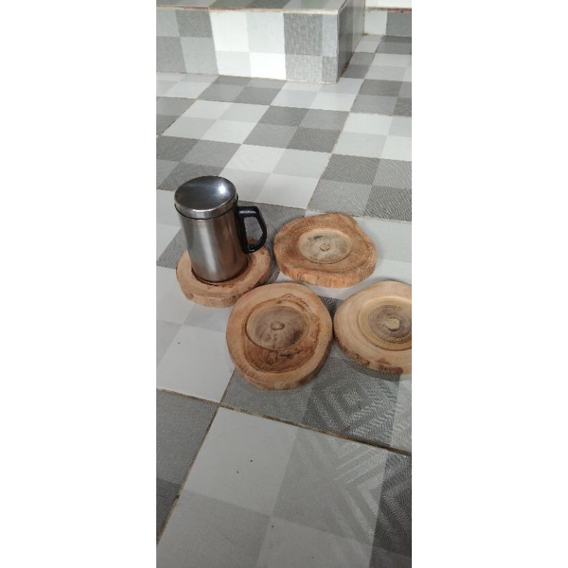 Tatakan Gelas Kayu jati/Alas Gelas Kopi Kayu Jati Coak 8cm