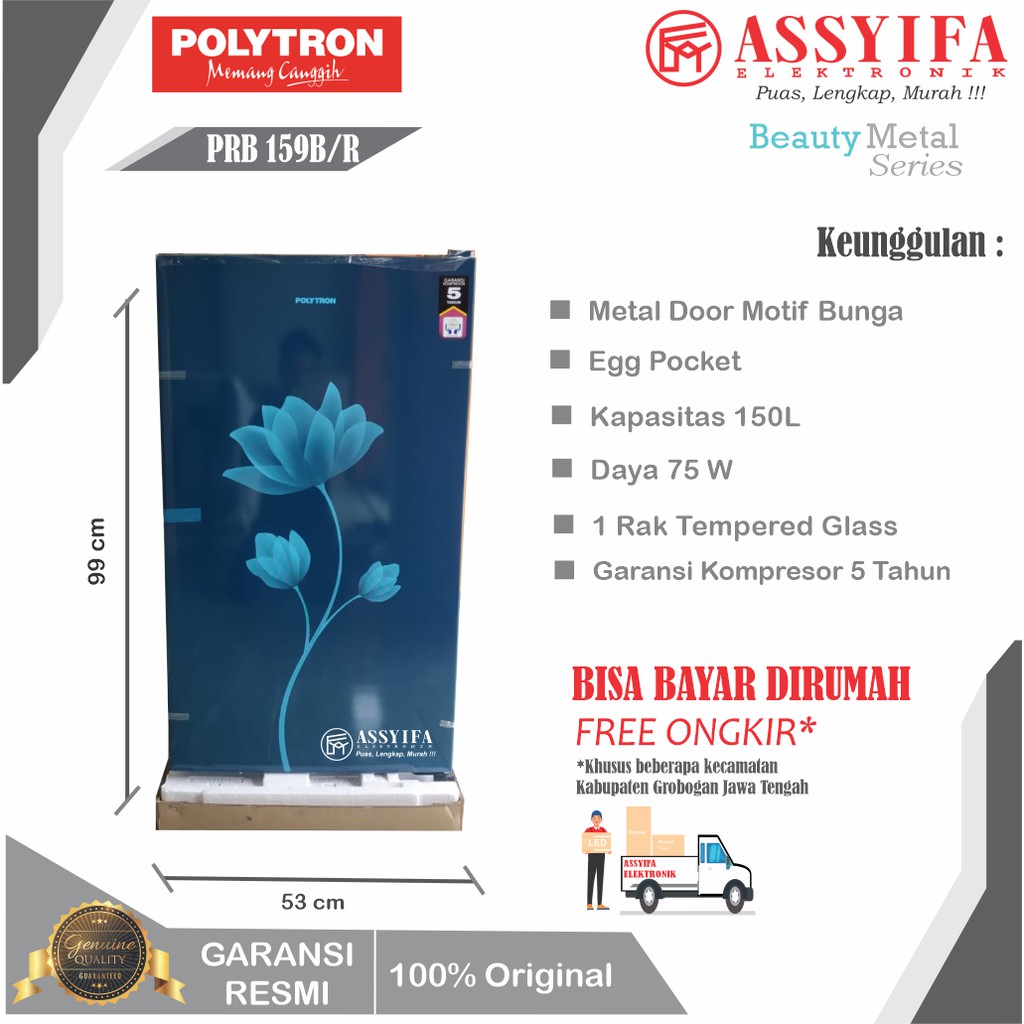 KULKAS POLYTRON 1 PINTU PRB-159 METAL BEAUTY NEW GARANSI RESMI 100% ORI