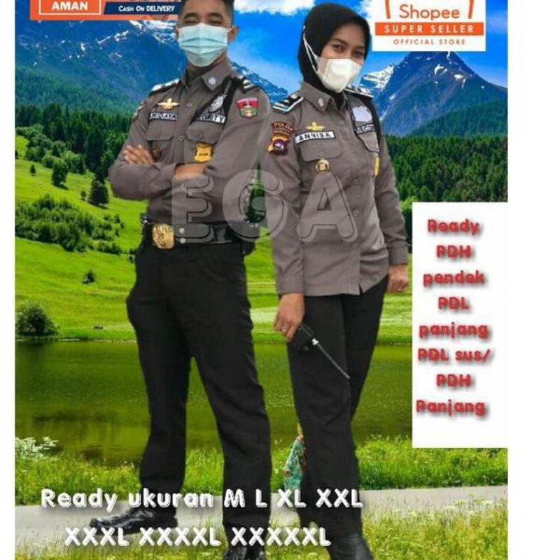 atasan bawahan Stelan seragam PDL PDH satpam terbaru 2023 pdl pdh setelan baju security baru model lengan panjang lengan pendek warna coklat cream krem stelan dinas kerja harian lengkap ful atribut +logo promo seragam satpam baru original bahan tebal cod