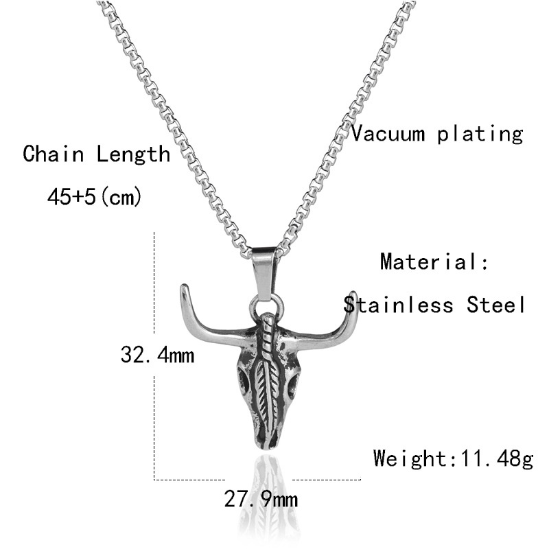 Vintage cow head liontin stainless steel aksesoris hip-hop hipster power gaya pribadi kalung untuk w