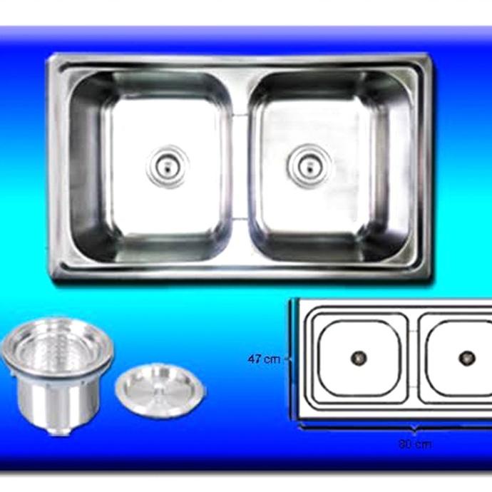 PERLENGKAPAN CUCI PIRING KITCHEN SINK TRISINK T8047B BAK CUCI PIRING 2 LUBANG DALAM STAINLESS PERLEN