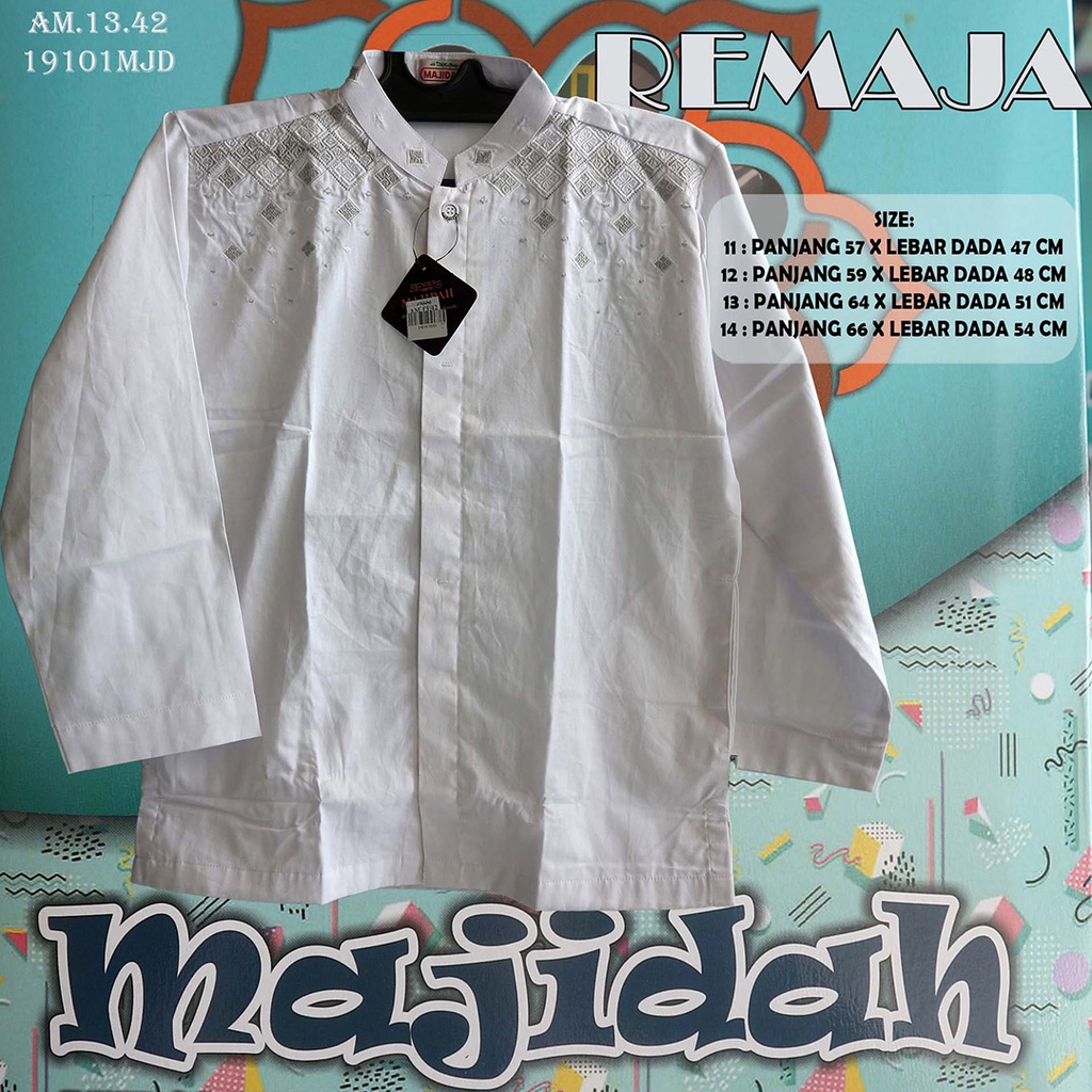 baju koko putih polos bordir remaja lengan panjang majidah AM 13.42