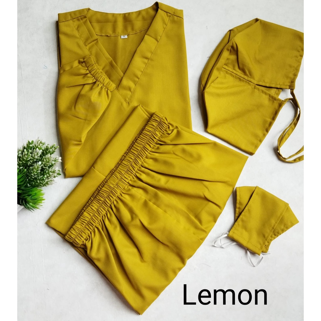 Baju OK OKA dokter jaga perawat petugas medis lengan PANJANG KARET ukuran S M L XL XXL-Lemon