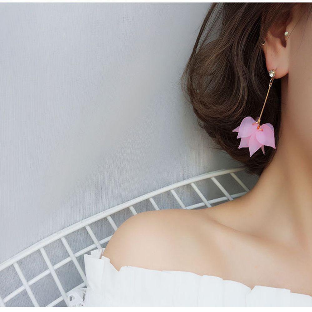 Lily 1pasang Anting Tusuk Perhiasan Rantai Panjang Elegan Motif Bunga