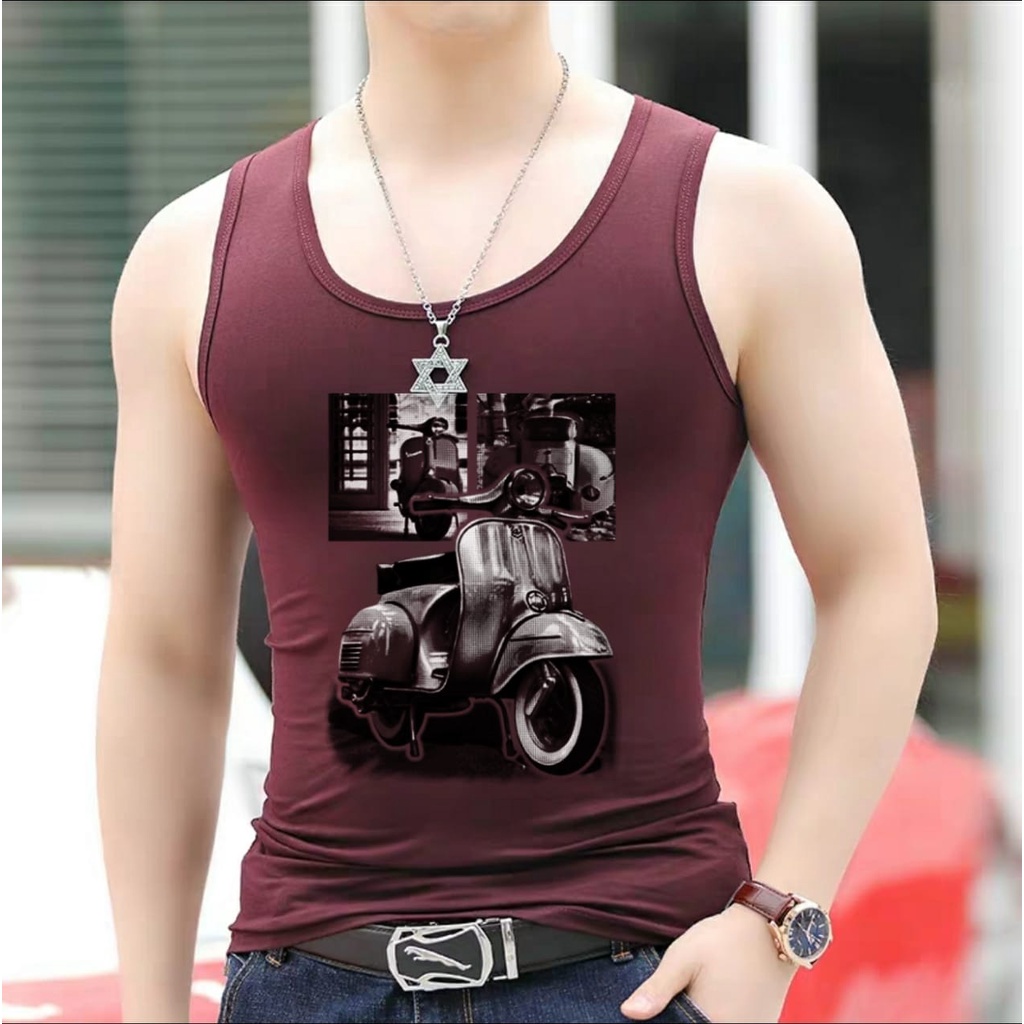 POLILE - SINGLET MOTIF VESPA HASAN / kaos dalam pria / singlet olahraga / singlet santai / terbaru / terlaris / termurah