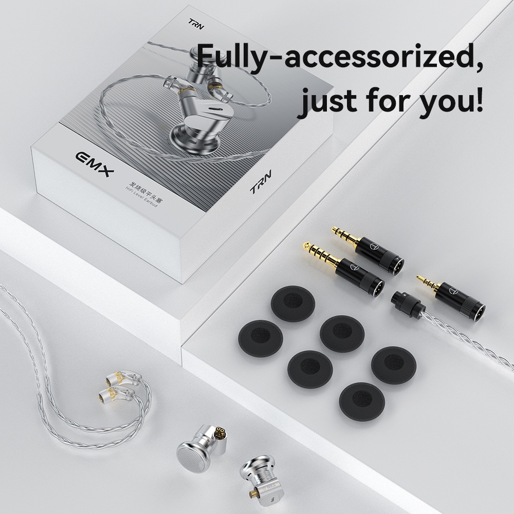 Trn EMX Headset Earphone Earbuds Metal Kepala Flat Dinamis Bass Dengan Plug Pengganti 3.5 / 2.5 / 4.4mm Untuk DJ / Sport