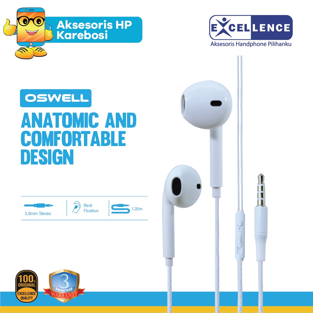 Handsfree Headset Earphone Extrabass Excellence Oswell