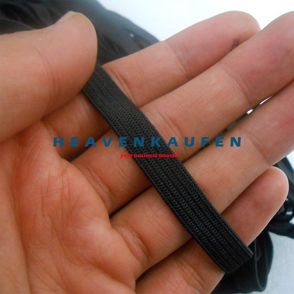 Karet Elastis Elastic Hitam Lebar 9 mm Harga Per Rol isi 50 Meter Tanpa Merk