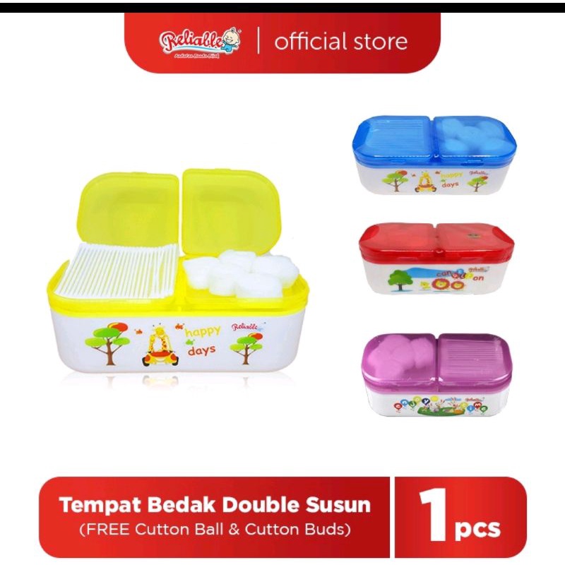 Tempat Bedak Double Susun Reliable (Free Cutton Buds &amp; Cutton Ball)