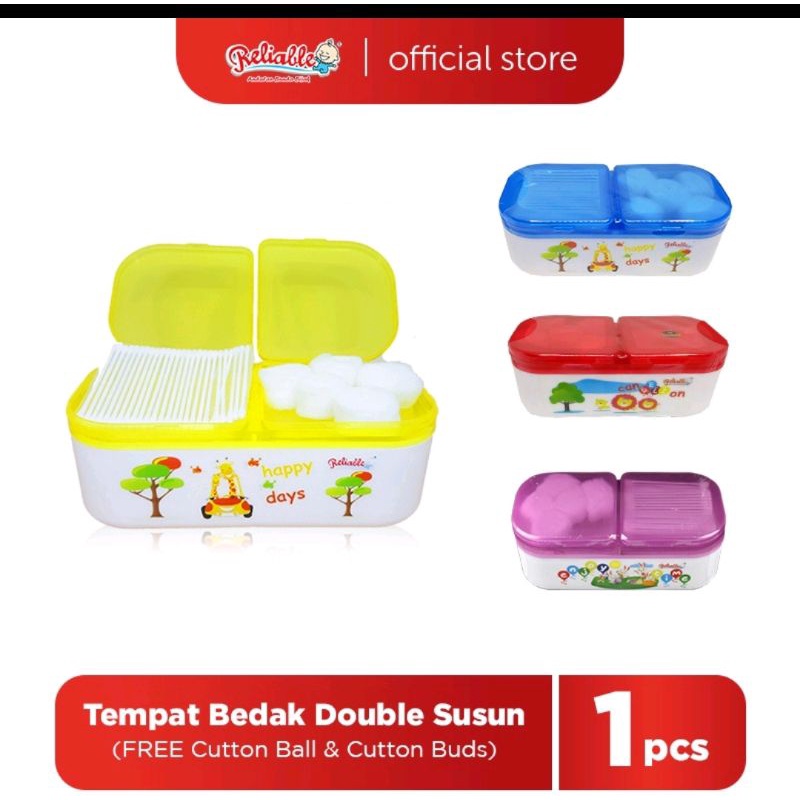 Tempat Bedak Double Susun Reliable (Free Cutton Buds &amp; Cutton Ball)