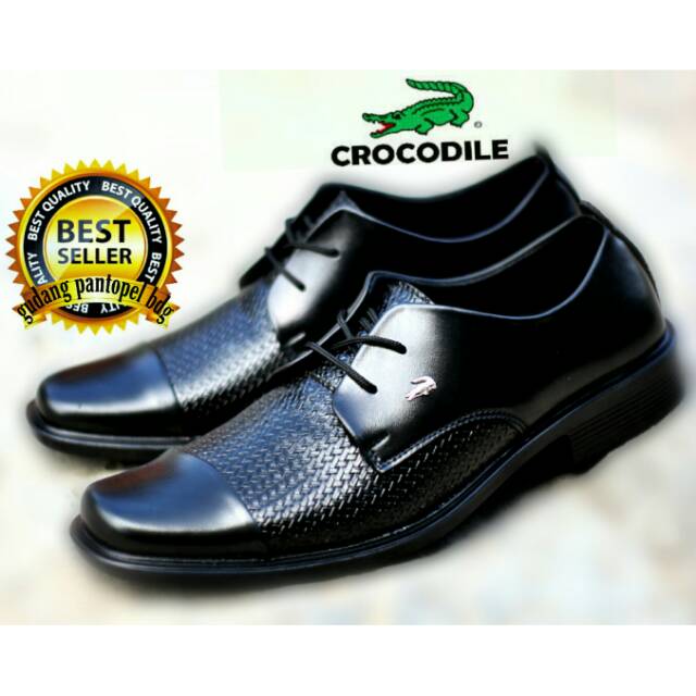 Fashion Men's Leather CROCODILE Shoes Hitam