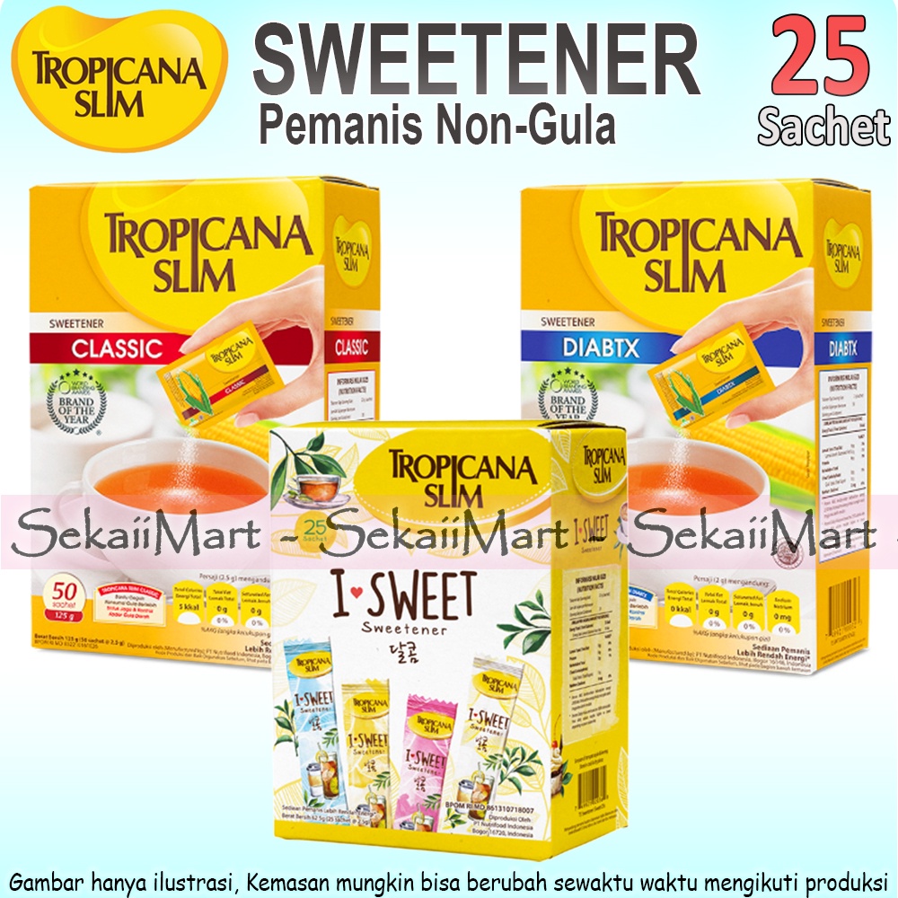 

TROPICANA SLIM Sweetener All Variant - Pemanis Pengganti Gula isi 25 Sachet Semua Jenis Classic Diabtx