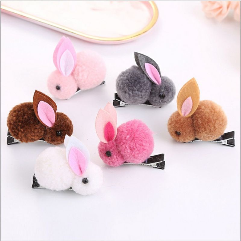 ~ PIYOSHI08 ~ Jepit Rambut Bentuk Kelinci Bahan Halus Gaya Korea Jepit Bunny Pompom Lucu Import AF160