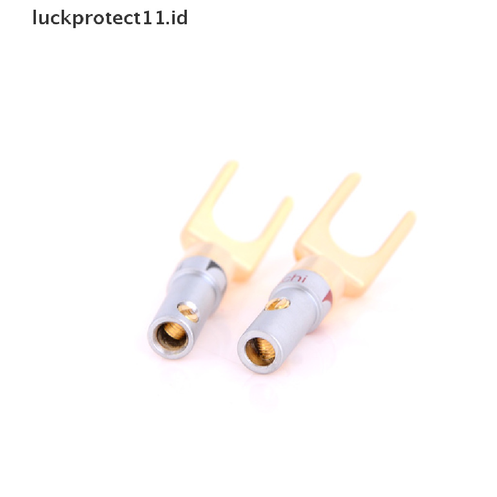 2 Pcs Konektor Kabel Speaker Banana U Fork Y Spade Plug Bahan Tembaga Lapis Emas