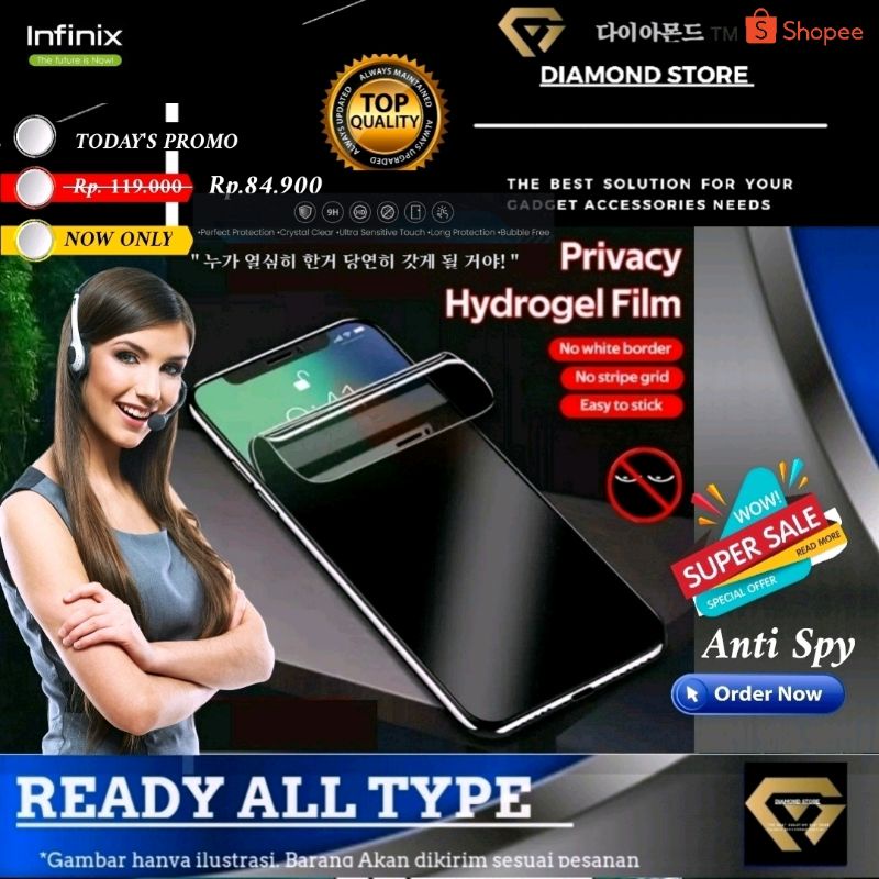 INFINIX HIDROGEL PRIVACY ANTI SPY SCREEN PROTECTOR HYDROGEL INFINIX HOT 4 5 8 LITE HOT 9 PLAY 10 PLAY 10S 11 11S NFC 12 5G 12i 12 VIP NOTE 7 8 10 PRO SMART 4 5 6 HD 6+ NOTE 30 12 PRO 5G 12i 2022 HOT 30 20 30i PLAY nfc 20 5G 20S 20I 7 ZERO X NEO PRO