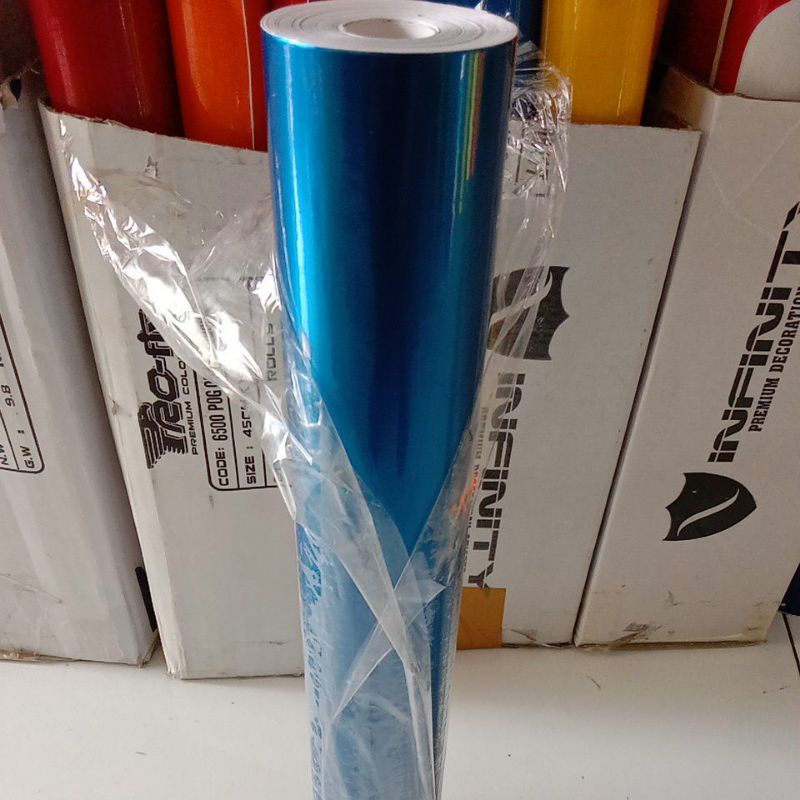 sticker skotlet stiker scotlet metalik biru muda glossy