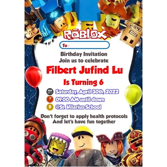Birthday Invitation / Undangan Ulang tahun anak tema Roblox (include plastik)