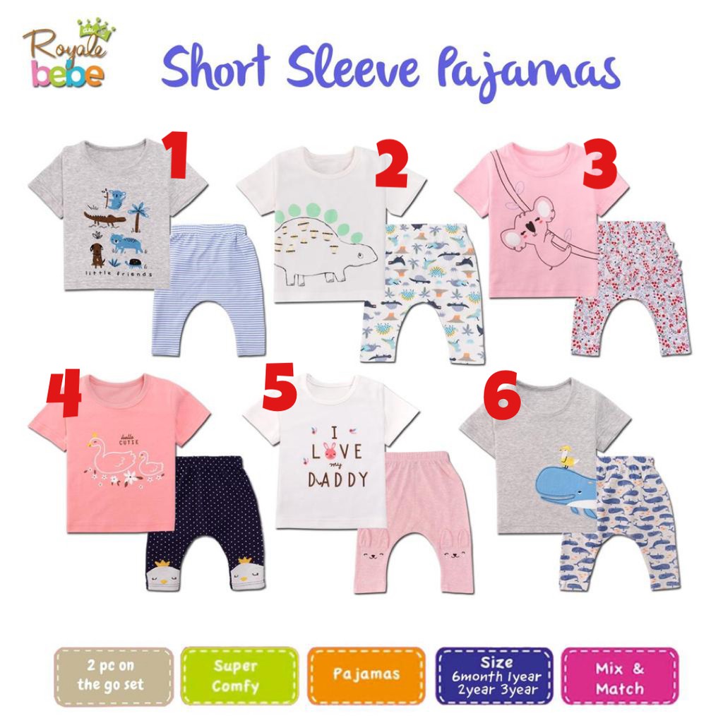 Royale Bebe Pajamas Short Sleeve / Baju Tangan Pendek + Celana Panjang