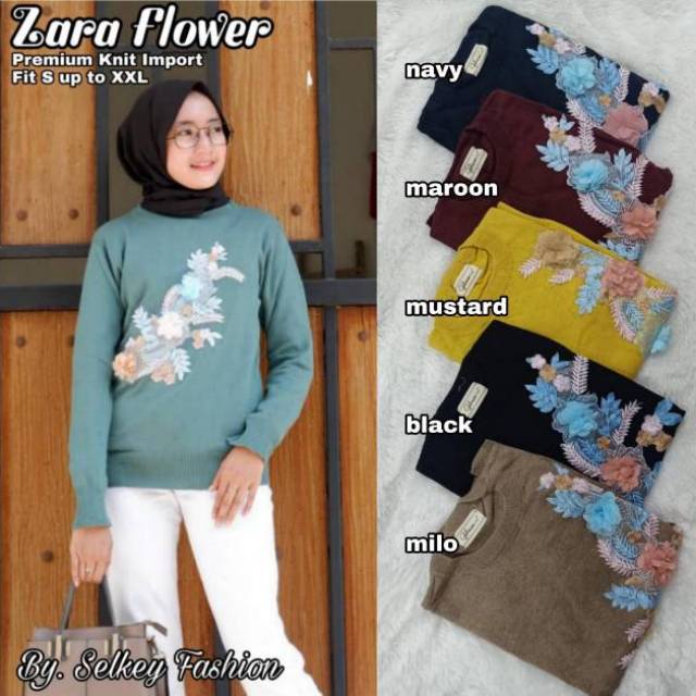 Sweater Wanita Zara Flower