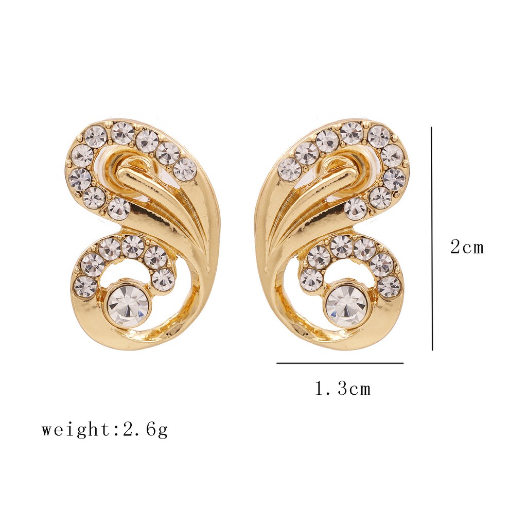 LRC Anting Tusuk Fashion Golden Hollow-set Rhinestone Butterfly Alloy Earrings K43585