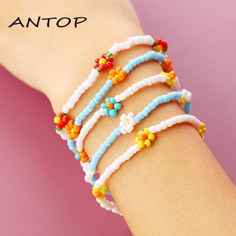 Fashion Tenunan Warna-warni Manik-manik Daisy Anklet / Gelang Beach Resort Style Accessories ANTOP