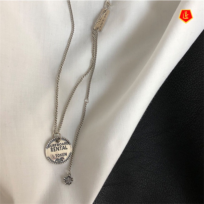 [Ready Stock]925 Silver Letter round Necklace Ins Cold Style Women's Retro Simple