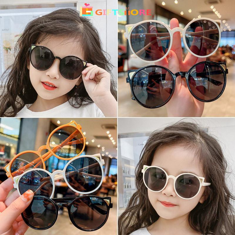 ❤️Kacamata Hitam Anak-anak Gadis Round Frame UV400 Protection Korea Children Cute Ear Shape Fashion 