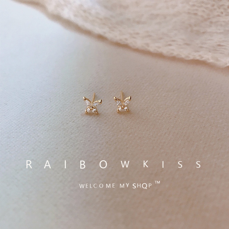 Butterfly Anting Stud Bentuk Kupu-Kupu Mini Aksen Kristal Gaya Korea Untuk Wanita