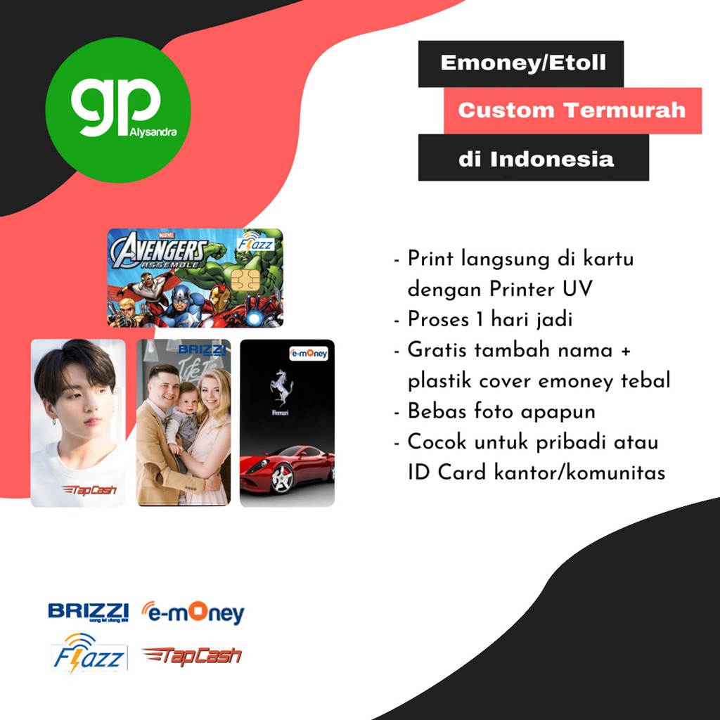 Promo Kartu Emoney Custom 2 Sisi Etoll Emoney Flazz Brizzi Tapcash Shopee Indonesia
