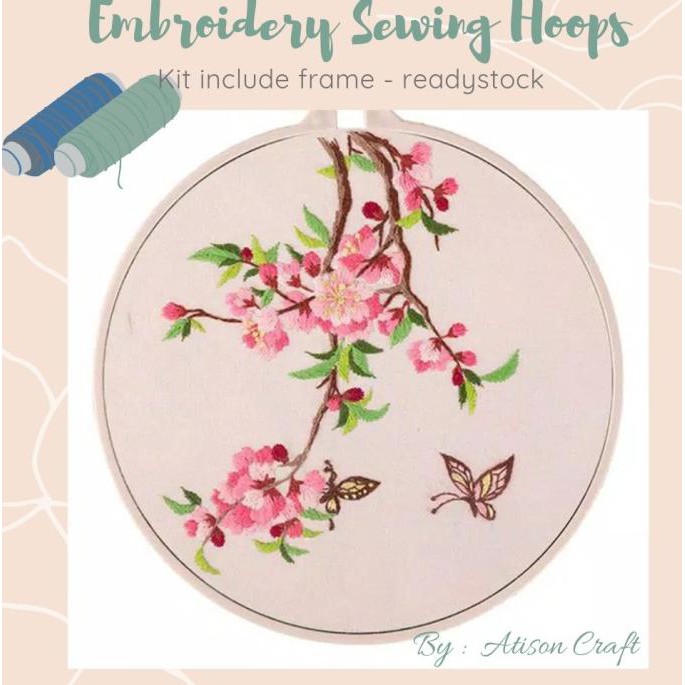 Banting Harga Kit Diy Sulam Jahit Kristik Bordir Embroidery Hoop Sulaman - Classic - Pink-Butterfly