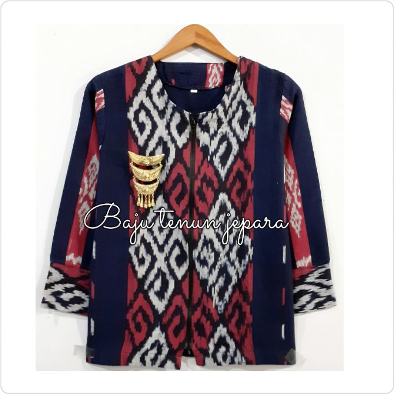 Blouse Blazer tenun lurik kain tenun blangket baju tenun jepara resleting jaket BTB38